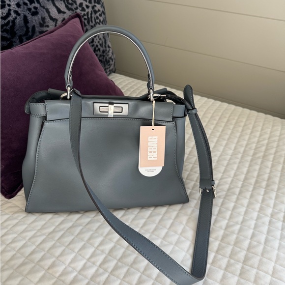 Fendi Gray/Blue Peekaboo Handbag with 2 Shoulder straps - Picture 12 of 12